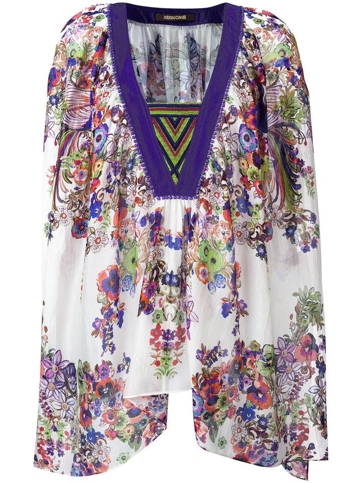 Roberto Cavalli V-neck Handkerchief Tunic, Women's, Size: 40, White, Silk