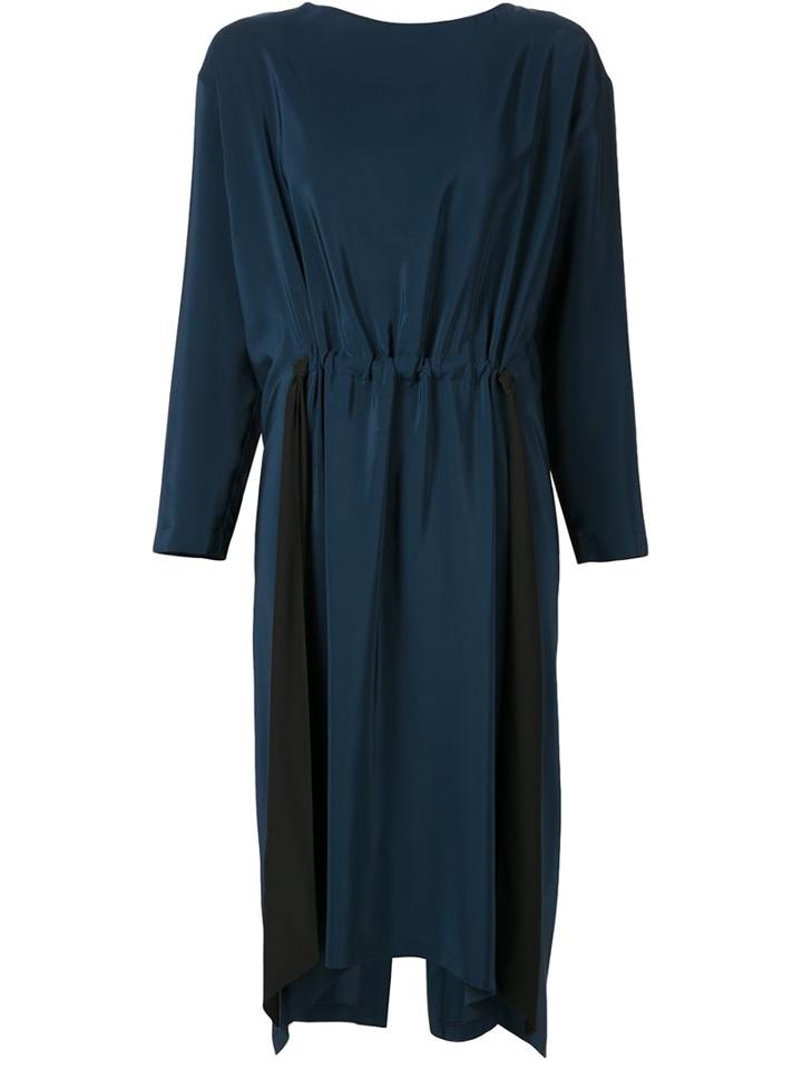 Cédric Charlier Gathered Front Midi Dress, Women's, Size: 42, Blue, Silk
