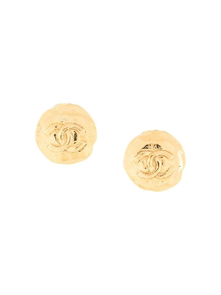 Chanel Pre-owned 1993 Spring Collection Cc Round Earrings - Gold
