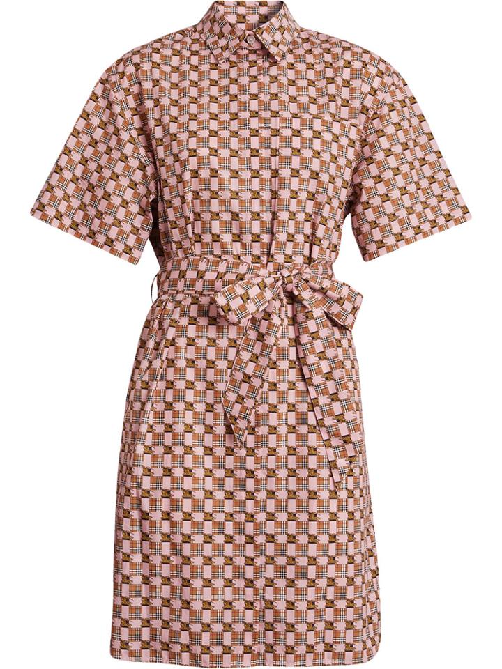 Burberry Tiled Archive Print Cotton Shirt Dress - Pink & Purple