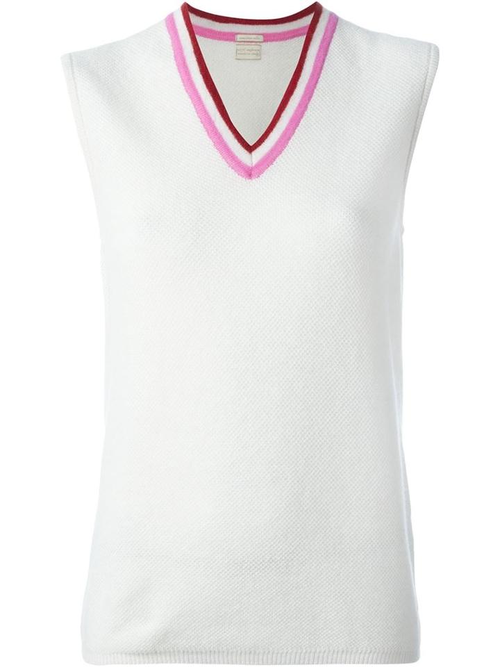 Massimo Alba Contrasting Trim V-neck Top, Women's, Size: Small, White, Cashmere