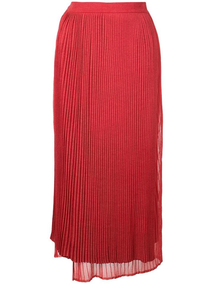 Marina Moscone High-waist Pleated Silk Skirt - Red