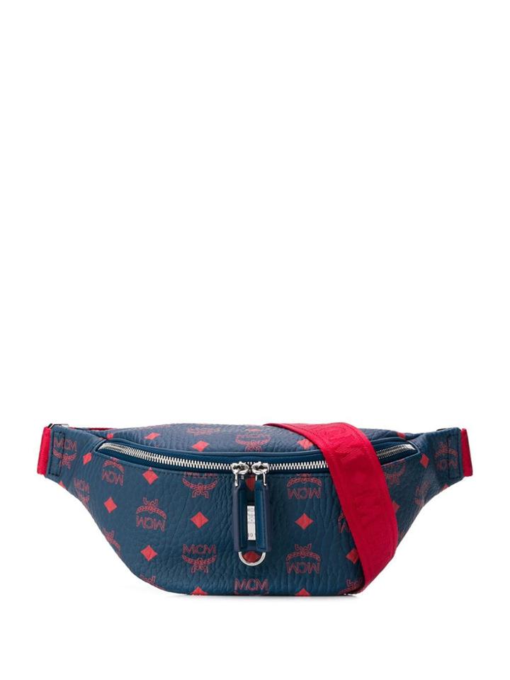 Mcm Logo Print Belt Bag - Blue