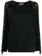 Twin-set Sequin-embellished Fringed Sweatshirt - Black