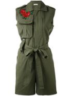 Each X Other - Rose Embroidered Playsuit - Women - Cotton - L, Green, Cotton