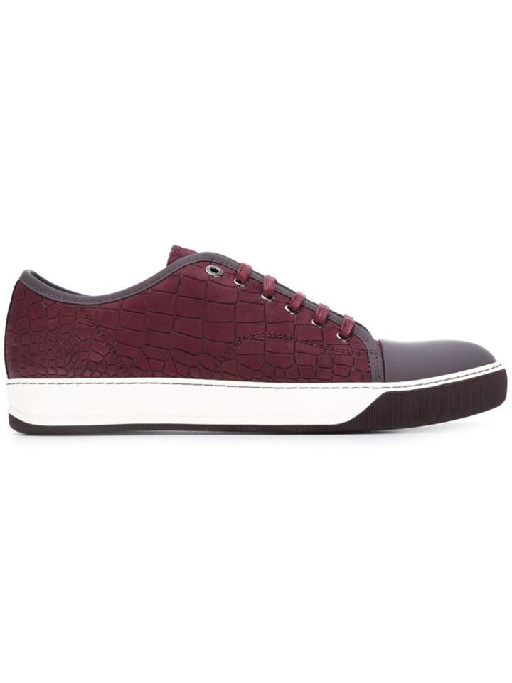 Lanvin Embossed Crocodile Effect Sneakers, Men's, Size: 8, Red, Bos Taurus/rubber
