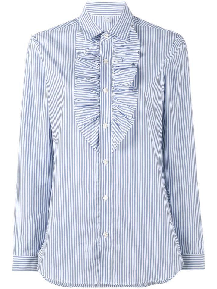 Marie Marot - Ruffle Stripe Long Sleeve Shirt - Women - Cotton - M, Women's, Blue, Cotton