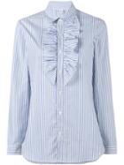 Marie Marot - Ruffle Stripe Long Sleeve Shirt - Women - Cotton - M, Women's, Blue, Cotton