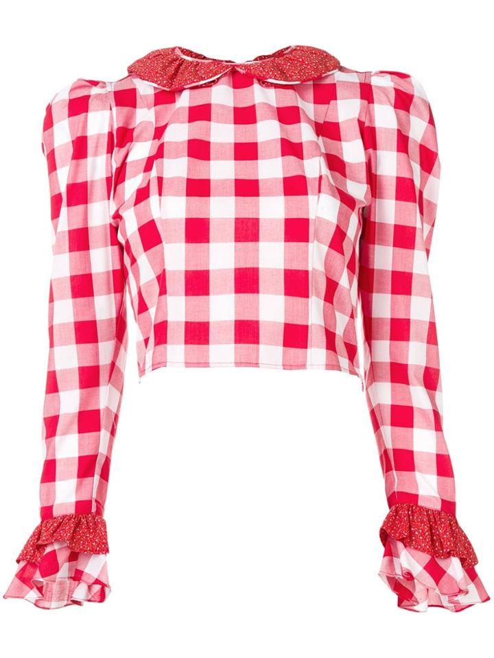 Batsheva Gingham Print Cropped Blouse - Black