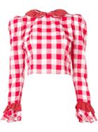 Batsheva Gingham Print Cropped Blouse - Black
