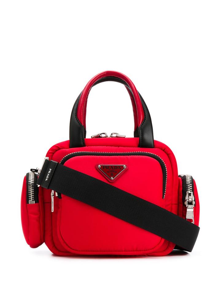 Prada Logo Plaque Bowling Bag - Red