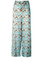 Giorgia Fiore Doll Print Trousers, Women's, Size: 38, Blue, Cotton