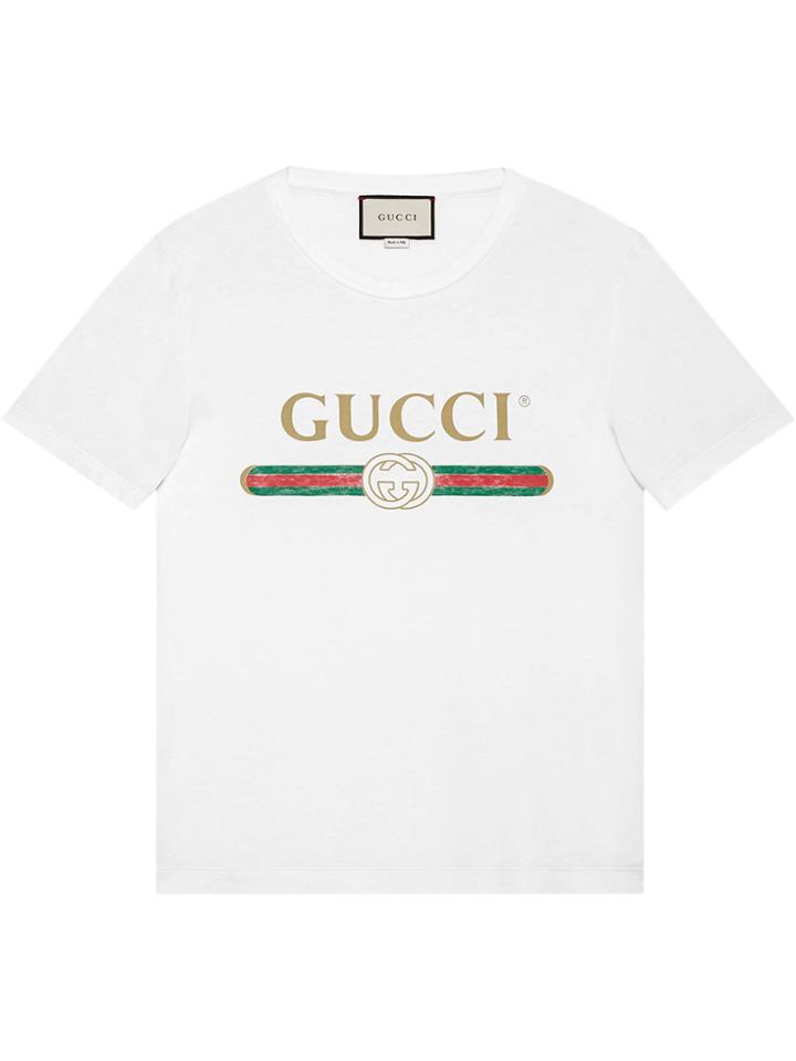 Gucci Washed T-shirt With Gucci Print - White