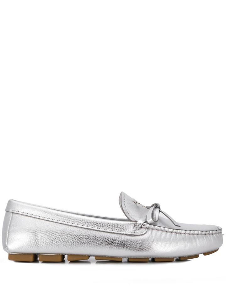 Prada Metallic Slip-on Moccasins - Silver