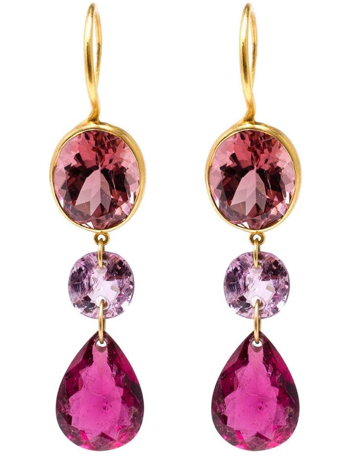 Marie Helene De Taillac 22kt Yellow Gold Drop Tourmaline Earrings -