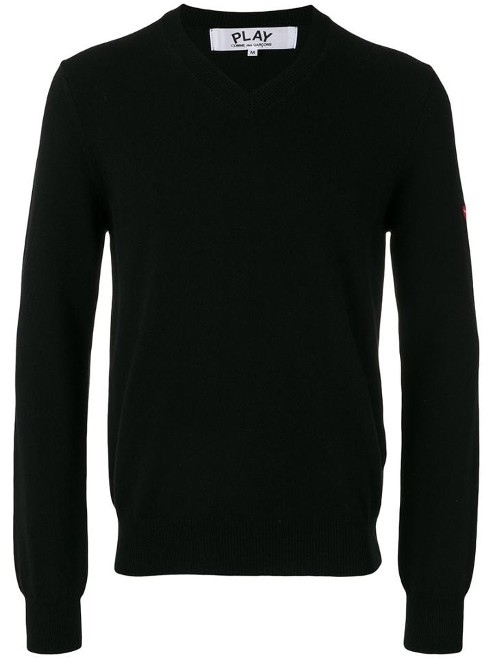 Comme Des Garçons Play Embroidered Heart Patch Sweatshirt, Men's, Size: Large, Black, Wool