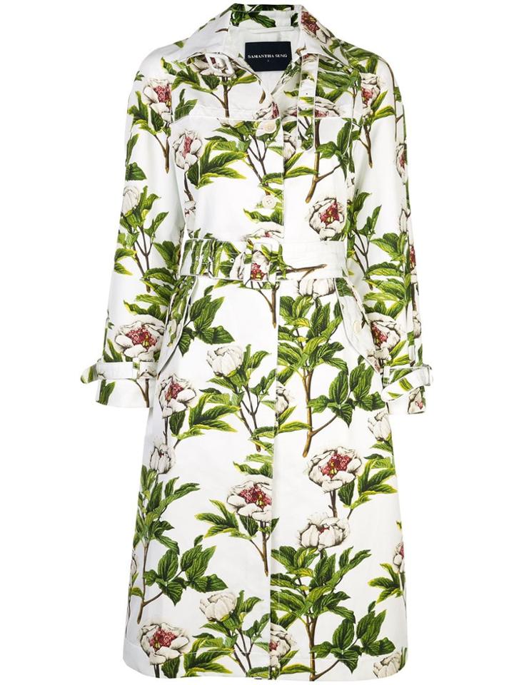 Samantha Sung Peony Print Trench Coat - White