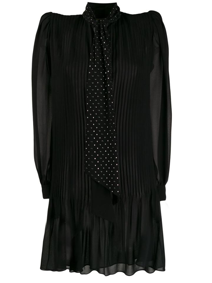 Saint Laurent Embellished Neck Tie Short Dress - Black