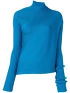Marques'almeida Asymmetric Neck Ribbed Pullover, Women's, Size: 8, Blue, Wool