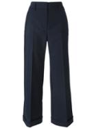 Jil Sander Wide Leg Cropped Trousers, Women's, Size: 38, Blue, Cotton/polyester/rayon/wool
