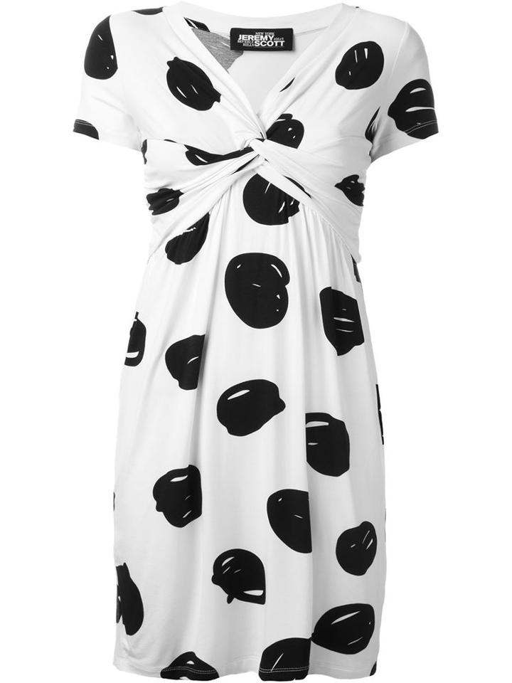 Jeremy Scott Twist Detail Printed Dress, Women's, Size: 44, White, Silk/spandex/elastane