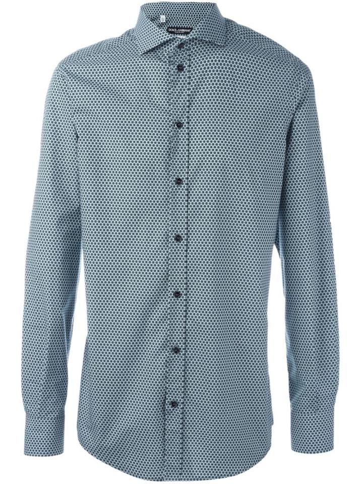 Dolce & Gabbana Printed Shirt, Men's, Size: 39, Green, Cotton