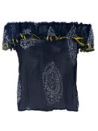 Cloe Cassandro Sheer Printed Off-shoulder Top, Women's, Blue, Silk