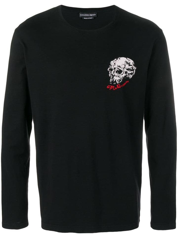 Alexander Mcqueen Embroidered Logo Skull Print Top - Black