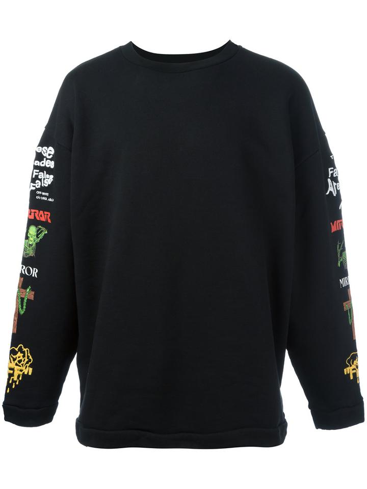 Off-white Printed Sleeve Sweatshirt, Men's, Size: Large, Black, Cotton/polyester