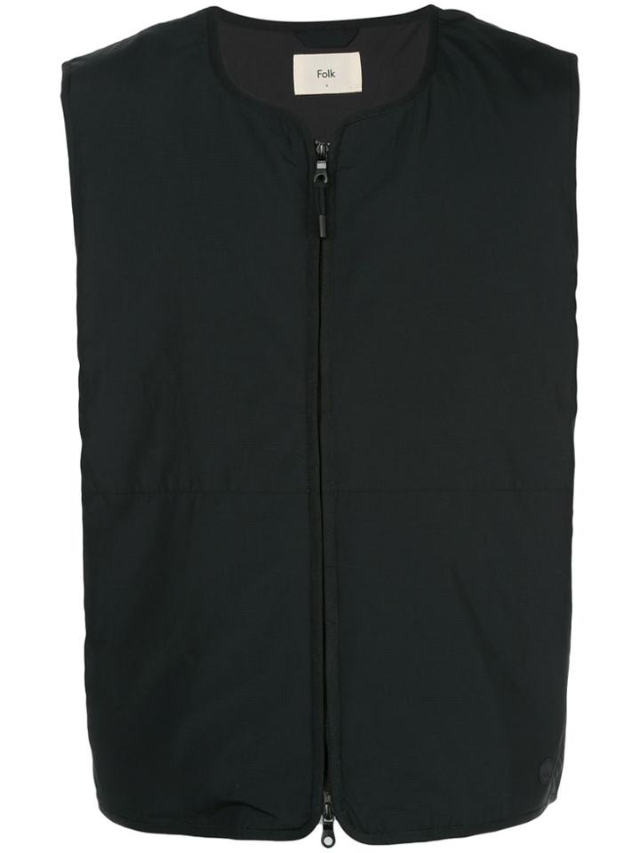 Folk Wadded Gillet Vest - Black