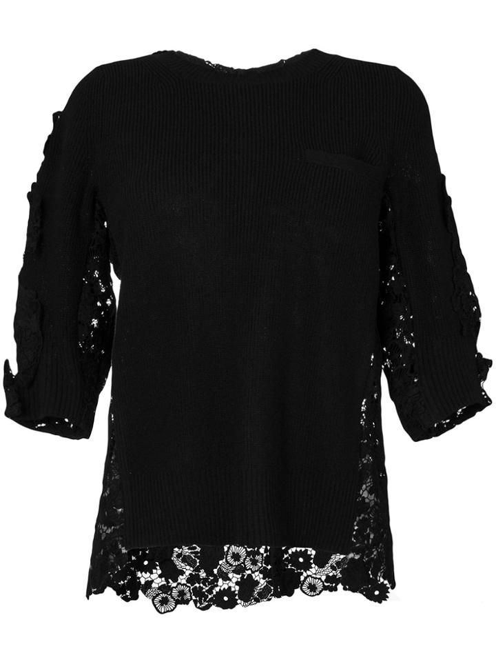 Sacai Ribbed Lace Insert Sweater - Black
