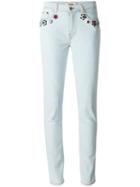 Fendi Flower Appliqué Skinny Jeans, Women's, Size: 38, Blue, Cotton/spandex/elastane/plastic/polyester