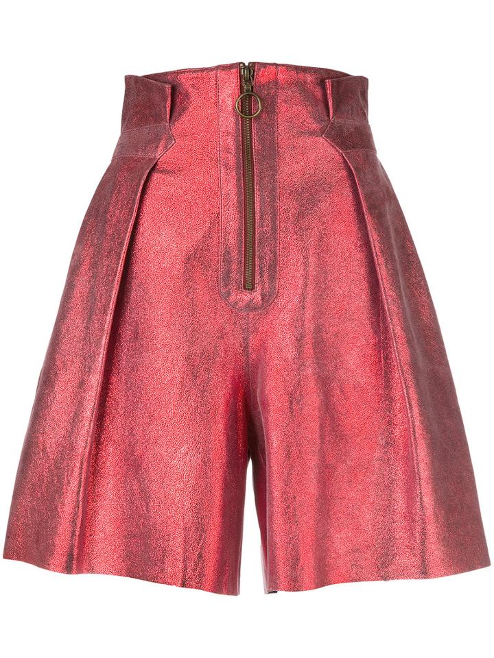 Philosophy Di Lorenzo Serafini Glitter Shorts, Women's, Size: 40, Red, Goat Skin