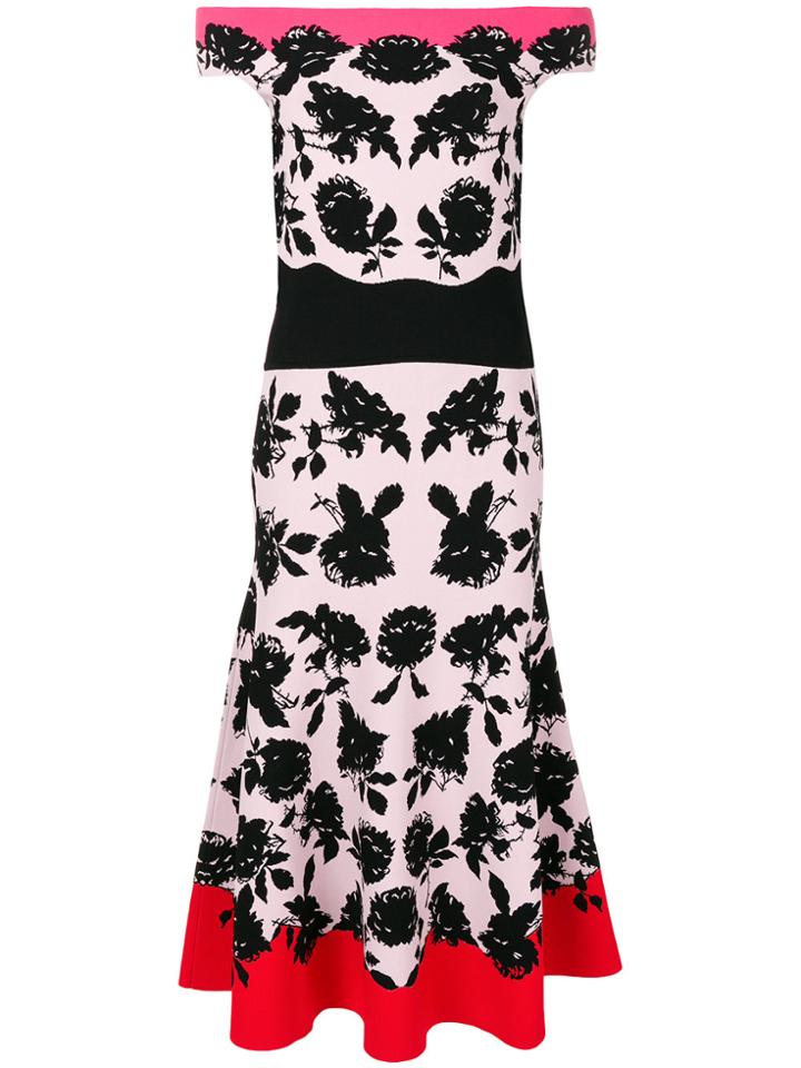 Alexander Mcqueen Off-shoulder Floral Midi Dress - Pink & Purple