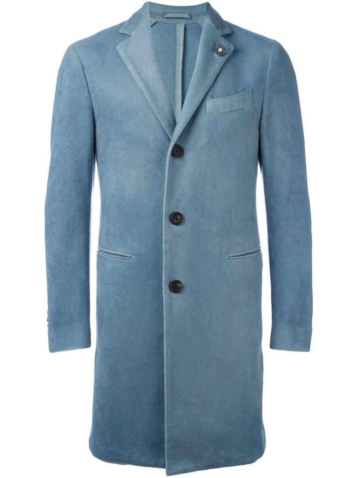 Lardini Single Breasted Coat, Men's, Size: 50, Blue, Polyester/cashmere