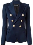 Balmain Double Breasted Blazer, Women's, Size: 34, Blue, Cotton/viscose/virgin Wool