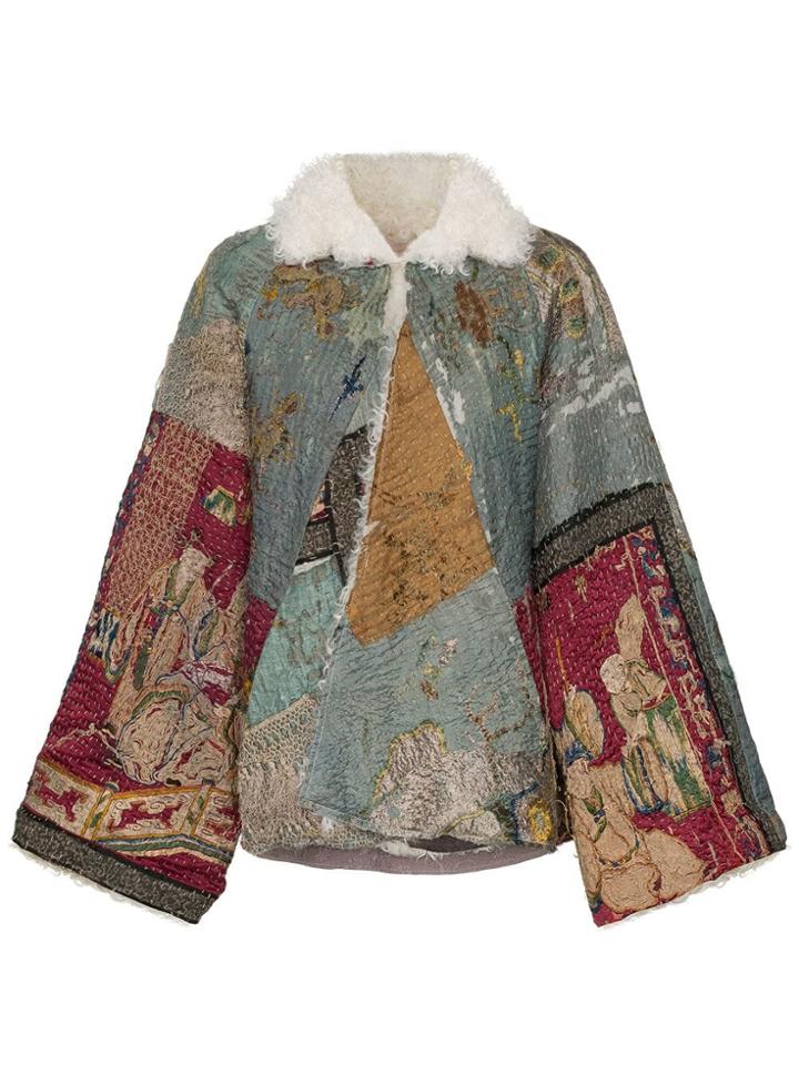 By Walid Judy Patchwork Shearling Jacket - Blue