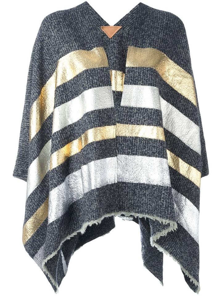 Ermanno Gallamini Metallic (grey) Stripes Poncho, Women's, Wool