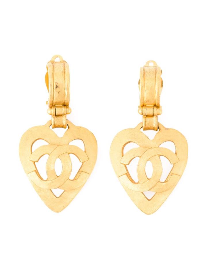 Chanel Vintage Heart Logo Pendant Earrings