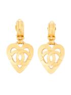Chanel Vintage Heart Logo Pendant Earrings