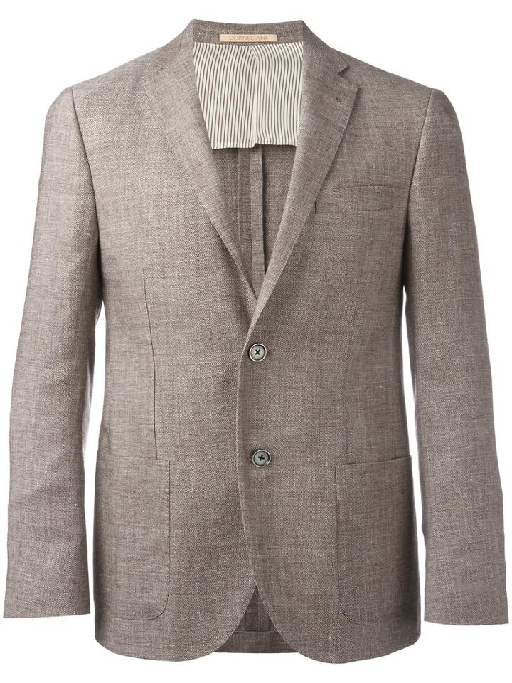 Corneliani Two Button Blazer, Men's, Size: 48, Nude/neutrals, Virgin Wool/linen/flax/cupro/viscose