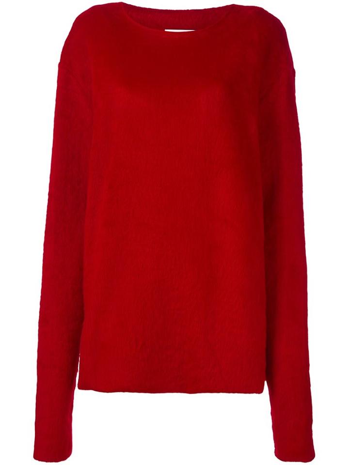 Msgm Round Neck Pullover, Men's, Size: 52, Red, Cotton/acrylic