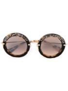 Miu Miu Eyewear Rhinestone Embellished Round Sunglasses, Women's, Brown, Acetate/metal