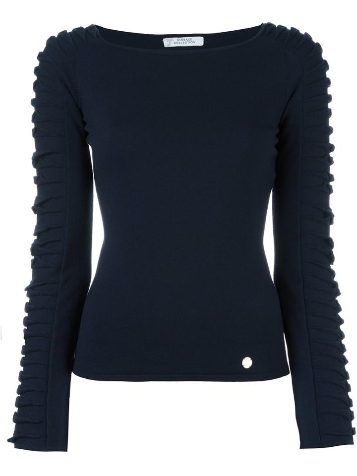 Versace Collection Ribbed Sleeve Jumper, Women's, Size: 44, Blue, Polyamide/viscose/virgin Wool