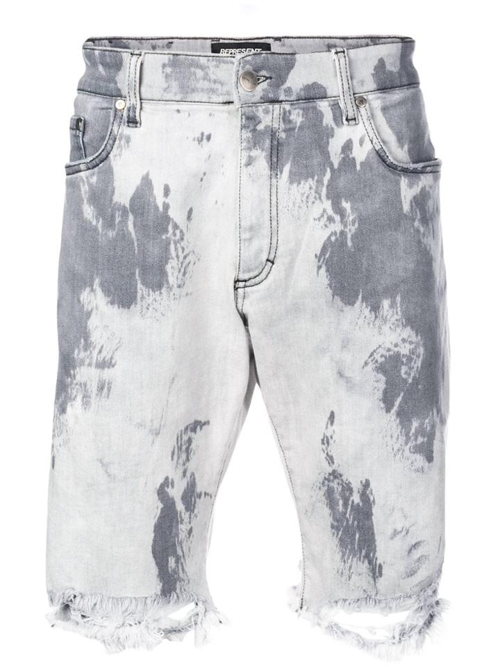 Represent Distressed Tie-dye Shorts - Grey