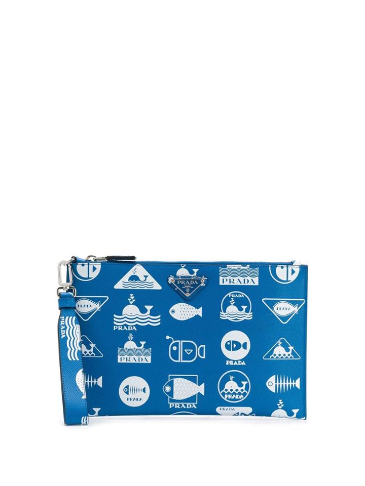 Prada Fish Print Clutch - Blue