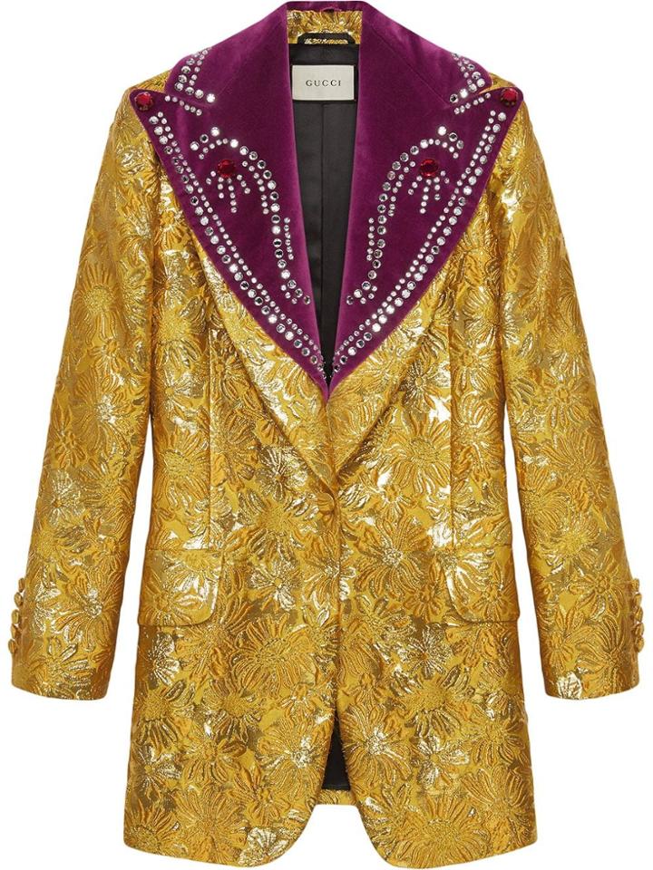 Gucci Brocade Evening Jacket With Detachable Lapel - Yellow & Orange
