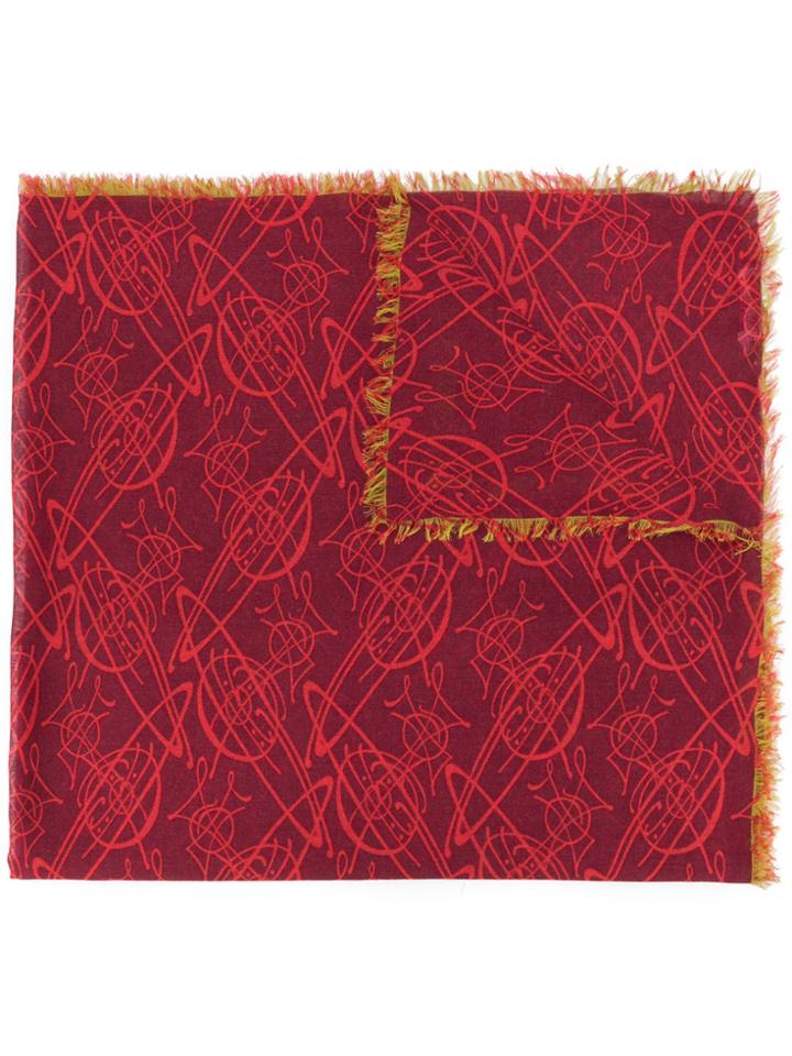 Vivienne Westwood Logo Print Frayed Scarf - Red