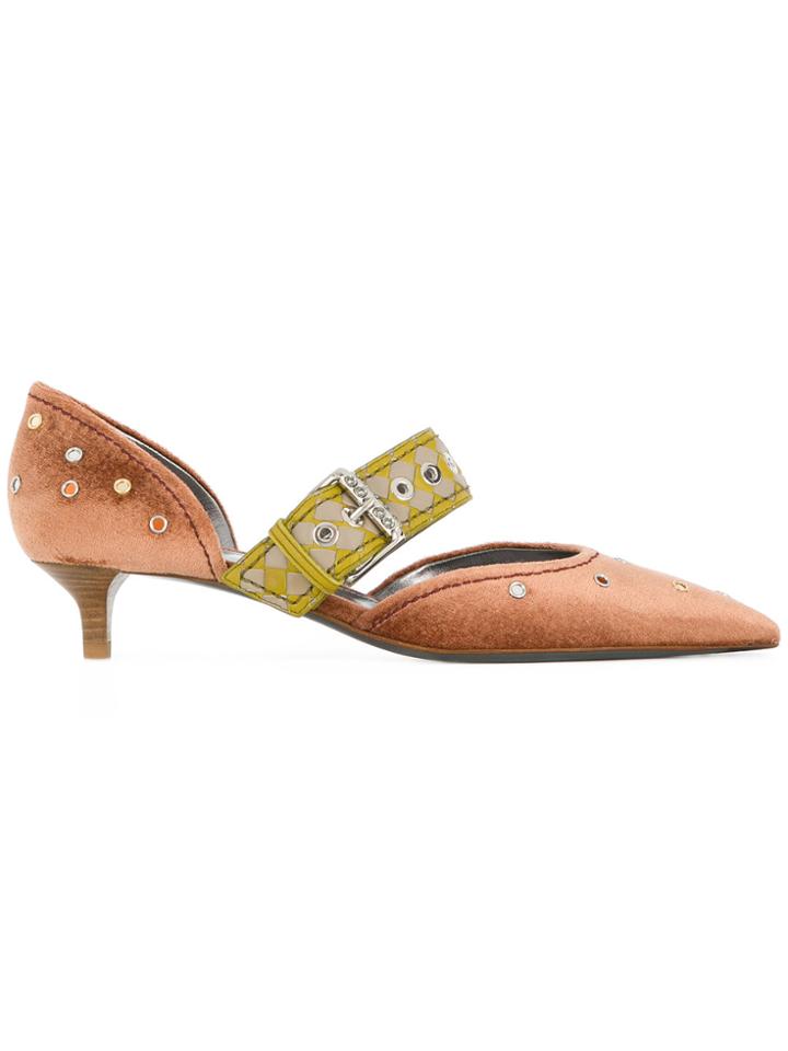 Bottega Veneta Velvet Studded Pumps - Pink & Purple