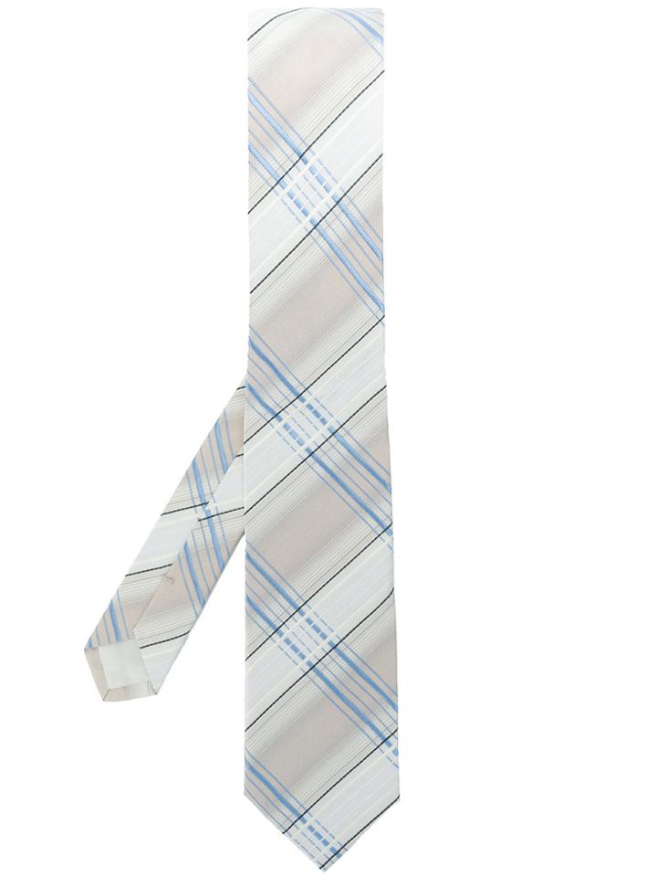 Prada Tartan Plaid Patterned Tie - Nude & Neutrals